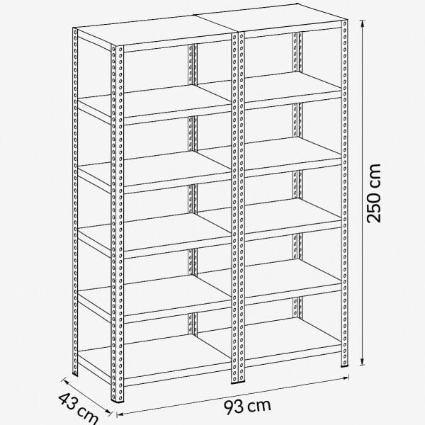 43x93xH250 Çivatalı Metal Raf Ünitesi (6 Katlı)