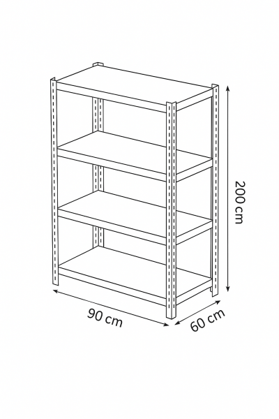 Hafif Yük Metal Raf Sistemi 90x60x200 cm 4 Katlı