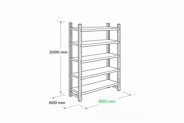 Hafif yük metal raf 5 katlı 90x60x200 cm teknik çizim ve ölçüleri