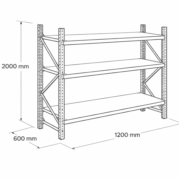 Depo Midi Raf Sistemleri 3 Katlı 120x60x200 cm Ünitesi