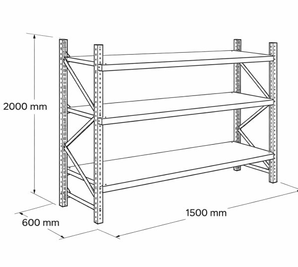 Depo Midi Raf Sistemleri 3 Katlı 150x60x200 cm Ünitesi