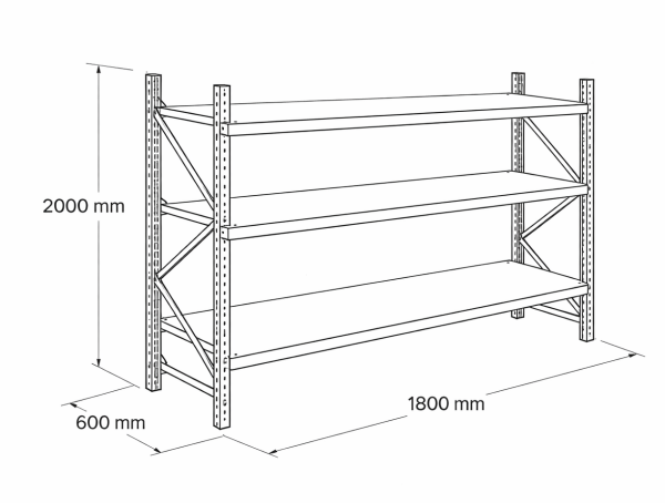 Depo Midi Raf Sistemleri 3 Katlı 180x60x200 cm Ünitesi