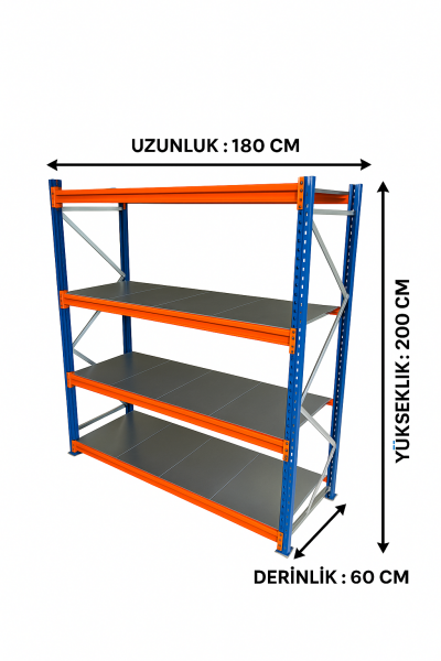 Depo Midi Raf Sistemleri 3 Katlı 180x60x200 cm Ünitesi