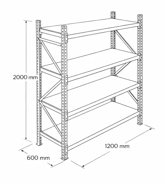 Depo Midi Raf Sistemleri 4 Katlı 120x60x200 cm Ünitesi