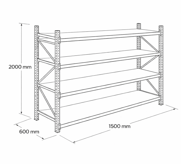 Depo Midi Raf Sistemleri 4 Katlı 150x60x200 cm Ünitesi