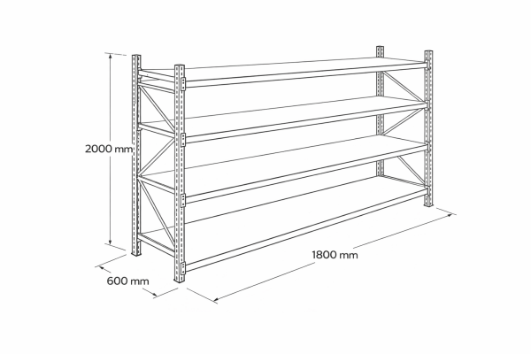 Depo Midi Raf Sistemleri 4 Katlı 180x60x200 cm Ünitesi