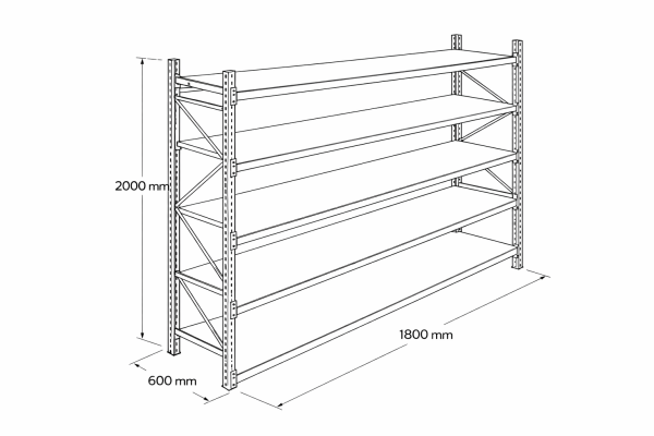 Depo Midi Raf Sistemleri 5 Katlı 180x60x200 cm Ünitesi