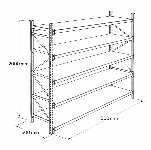 Depo Midi Raf Sistemleri 5 Katlı 150x60x200 cm Ünitesi
