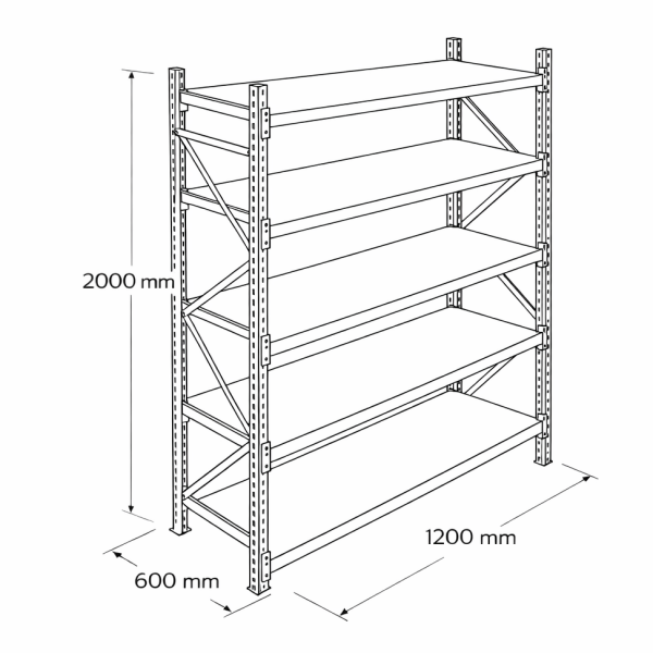 Depo Midi Raf Sistemleri 5 Katlı 120x60x200 cm Ünitesi