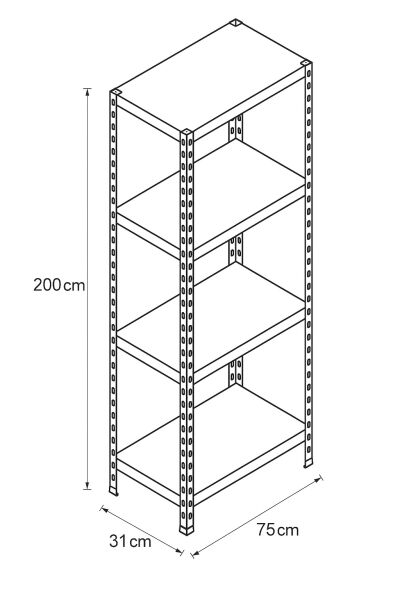 Civatalı Çelik Raf Ünite 31X75Xh200 4 Katlı