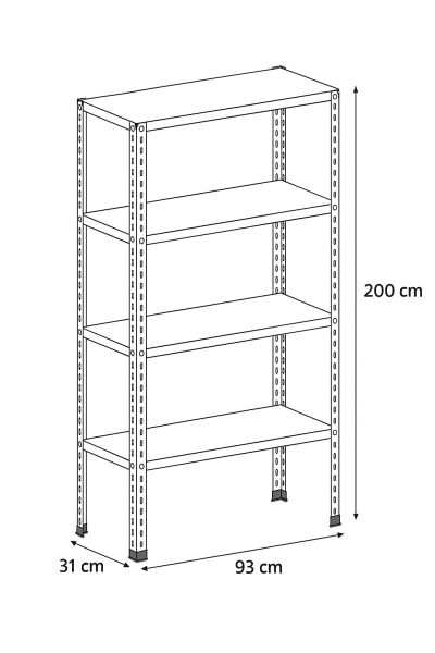 Civatalı Çelik Raf Ünite 31X93Xh200 4 Katlı
