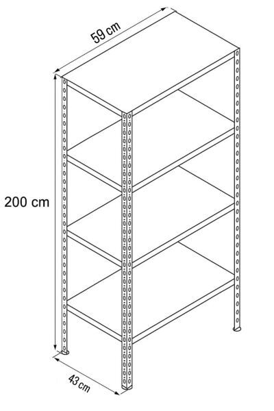 Depo Rafı Cıvatalı Çelik Raf Sistemi 4 Katlı 43x59x200 cm