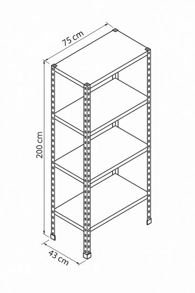 Civatalı Çelik Yük Rafı 43×75×200 cm (4 Katlı)