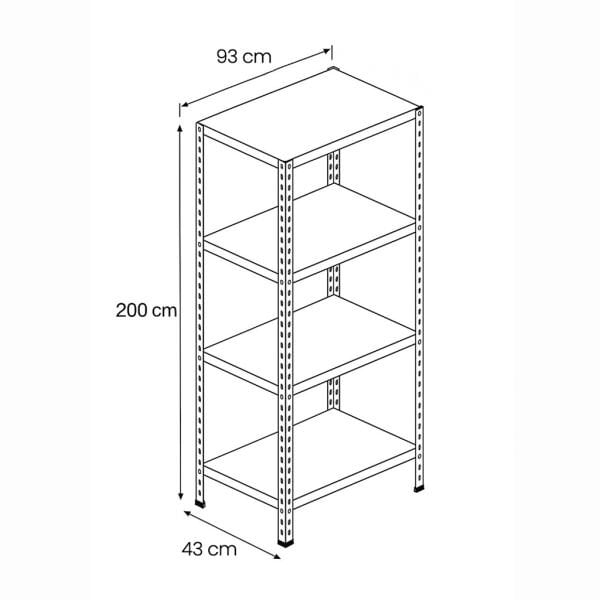 Civatalı Çelik Raf Ünite 43X93Xh200 4 Raflı