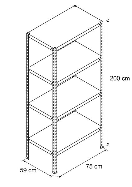 Depo Rafı Cıvatalı Çelik Raf Sistemi 4 Katlı 59x75x200 cm