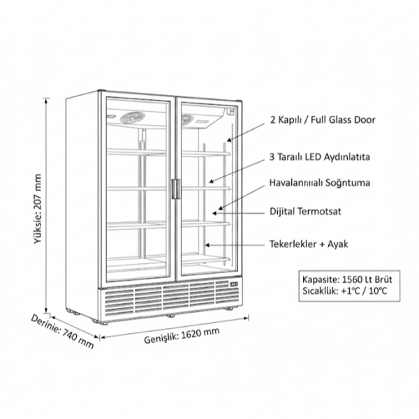 Kiwi 1620 2 D Şişe Soğutucu Kapaklı Dolap