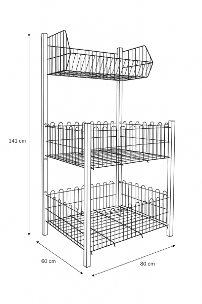 60x80 Profilli Üstten Sepetli 3 Katlı Teşhir Standı