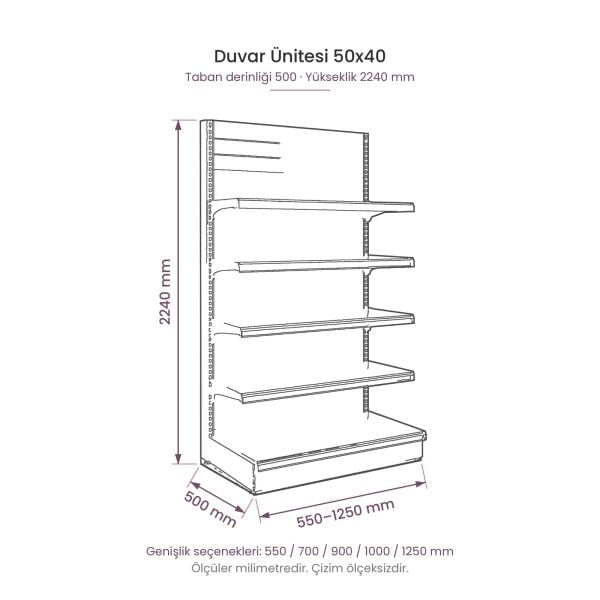 50x40 duvar ünitesi 224 cm teknik tel çizimi