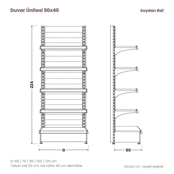 50x40 duvar ünitesi 224 cm teknik tel çizimi