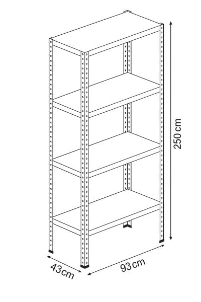 Depo Rafı Cıvatalı Çelik Raf Sistemi 4 Katlı 43x93x250 cm