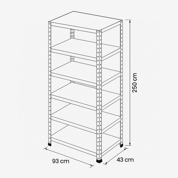 Depo Rafı Cıvatalı Çelik Raf Sistemi 6 Katlı 43x93x250 cm