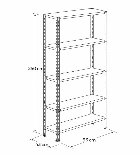 Depo Rafı Cıvatalı Çelik Raf Sistemi 5 Katlı 43x93x250 cm