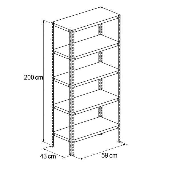 Civatalı Çelik Raf Ünite 43X59Xh200 5 Raflı