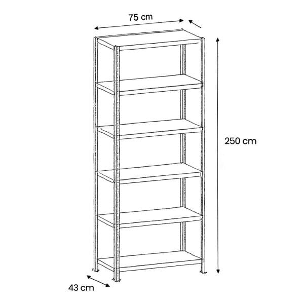 Civatalı Çelik Raf Ünite 43x75xh250 6 Katlı