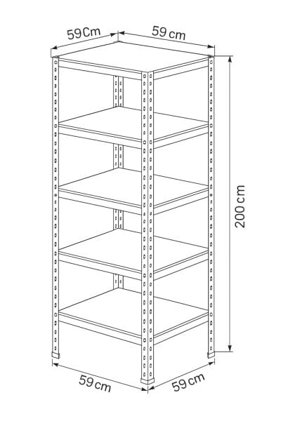 Depo Rafı Cıvatalı Çelik Raf Sistemi 5 Katlı 59x59x200 cm
