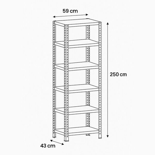 Depo Rafı Cıvatalı Çelik Raf Sistemi 5 Katlı 43x59x250 cm