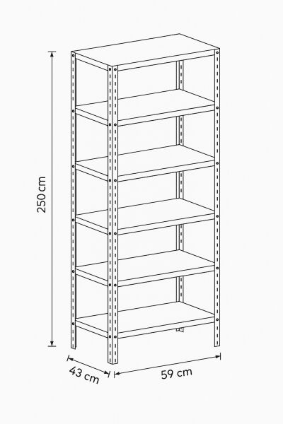 Depo Rafı Cıvatalı Çelik Raf Sistemi 6 Katlı 43x59x250 cm