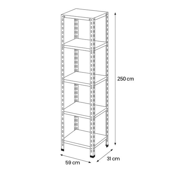 Depo Rafı Cıvatalı Çelik Raf Sistemi 5 Katlı 31x59x250 cm