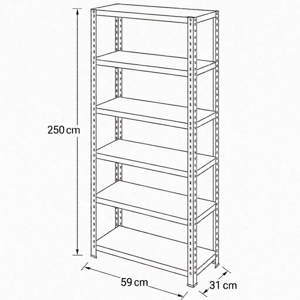 Depo Rafı Cıvatalı Çelik Raf Sistemi 6 Katlı 31x59x250 cm