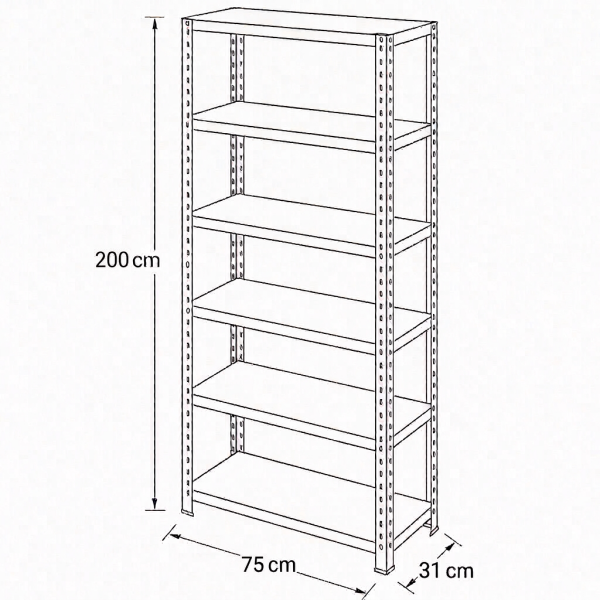Depo Rafı Cıvatalı Çelik Raf Sistemi 6 Katlı 31x75x200 cm