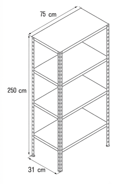 Depo Rafı Cıvatalı Çelik Raf Sistemi 4 Katlı 31x75x250 cm