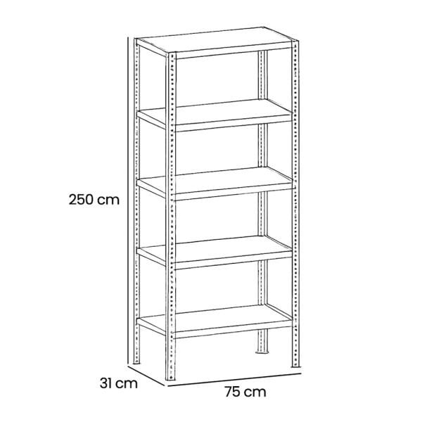 Depo Rafı Cıvatalı Çelik Raf Sistemi 5 Katlı 31x75x250 cm