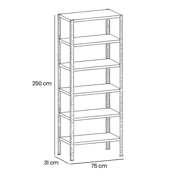 Depo Rafı Cıvatalı Çelik Raf Sistemi 6 Katlı 31x75x250 cm