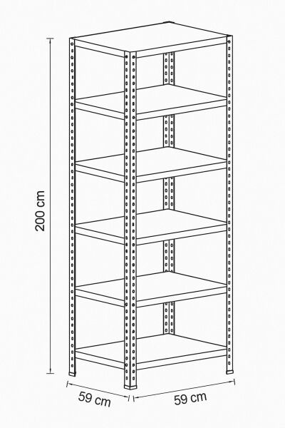 Depo Rafı Cıvatalı Çelik Raf Sistemi 6 Katlı 59x59x200 cm
