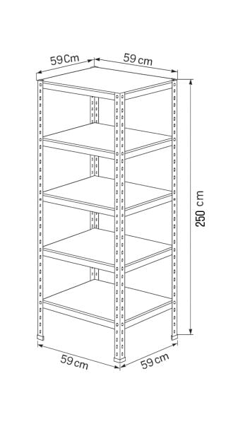 Geschraubtes Stahlregal 59×59×250 cm (5 Ebenen)