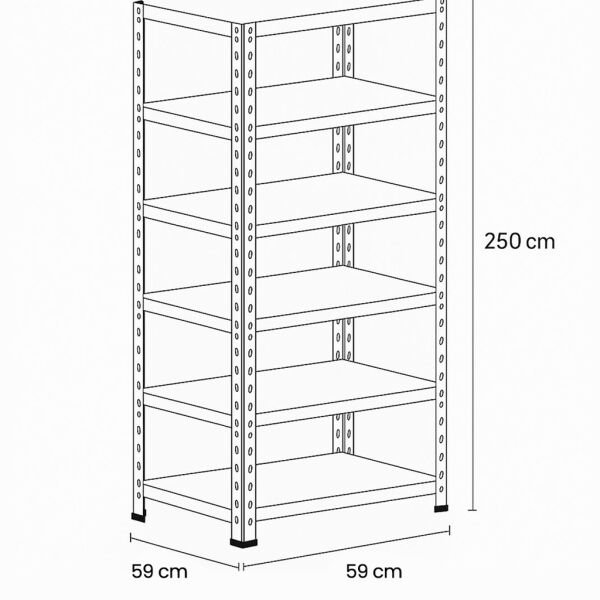 Geschraubtes Stahlregal 59x59xh250 6 Etagen