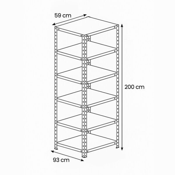 Depo Rafı Cıvatalı Çelik Raf Sistemi 6 Katlı 59x93x200 cm