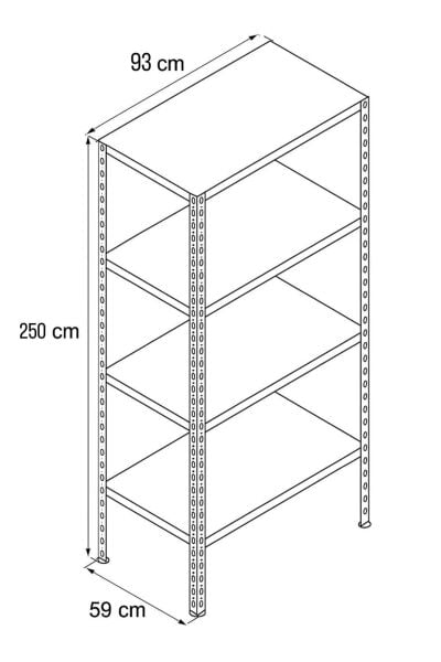 Depo Rafı Cıvatalı Çelik Raf Sistemi 4 Katlı 59x93x250 cm