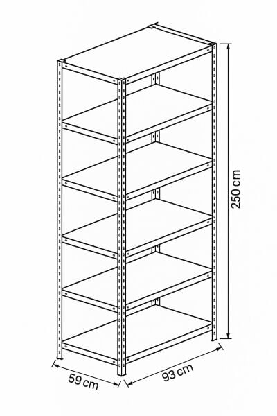 Depo Rafı Cıvatalı Çelik Raf Sistemi 6 Katlı 59x93x250 cm