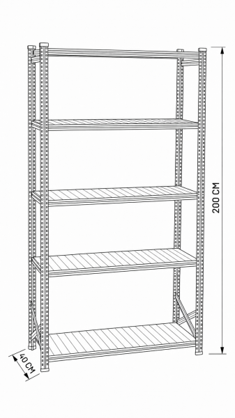 Depo Rafı Galvanizli Raf Sistemi 5 Katlı 40x200 cm 1800mm
