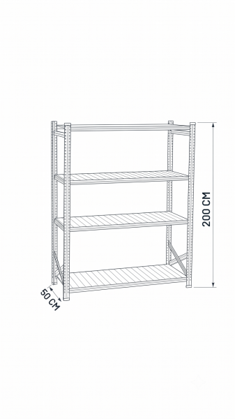 Galvaniz Rack Ünite 50x200 cm 4 Katlı 1500mm