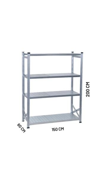Depo Rafı Galvanizli Raf Sistemi 4 Katlı 60x200 cm