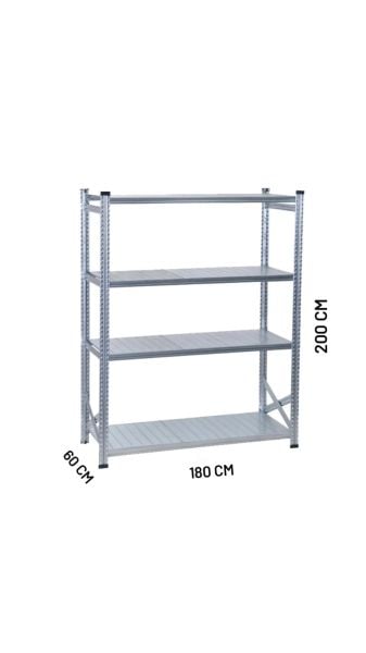Depo Rafı Galvanizli Raf Sistemi 4 Katlı 60x200 cm