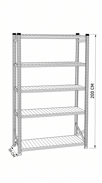 Depo Rafı Galvanizli Raf Sistemi 5 Katlı 50x200 cm 1800mm