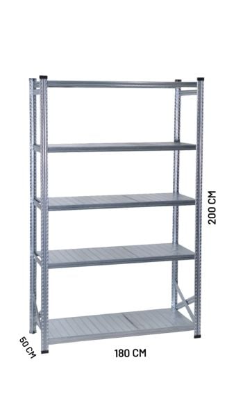 Depo Rafı Galvanizli Raf Sistemi 5 Katlı 50x200 cm