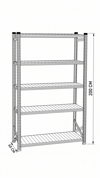 Depo Rafı Galvanizli Raf Sistemi 5 Katlı 60x200 cm 1800mm